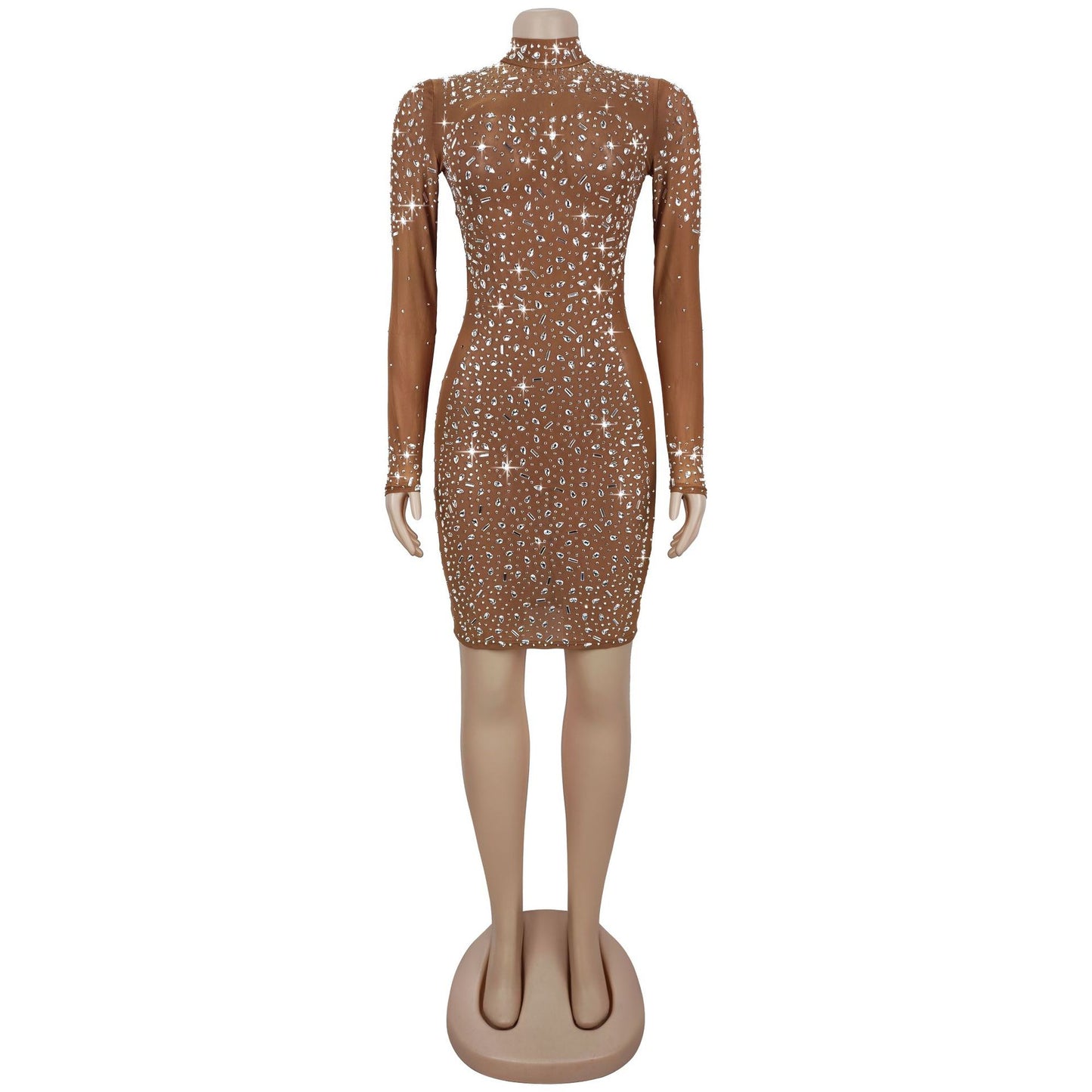 MB1622 Women's Sheer Mesh Rhinestone Bodycon Dress