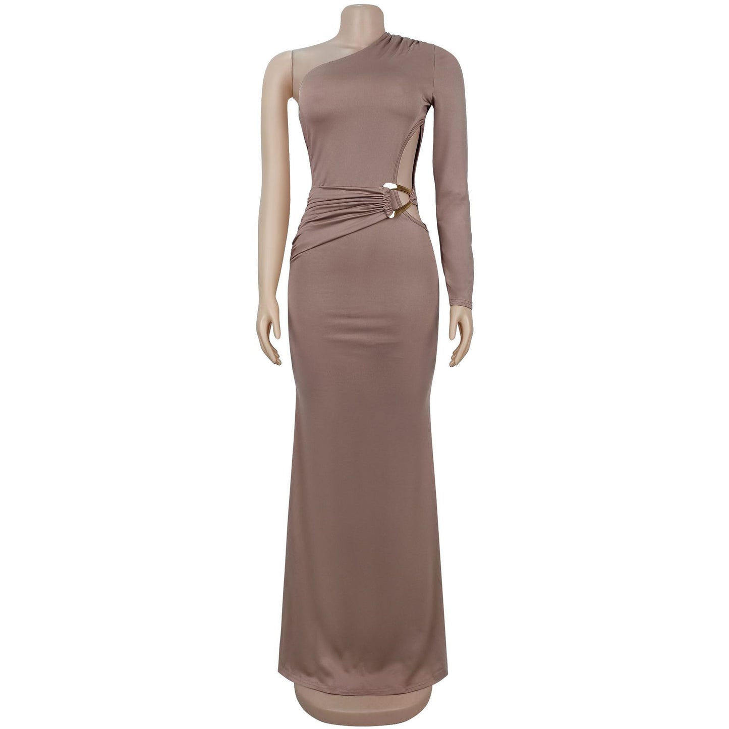 MB1628 Women's One Shoulder Long Sleeve Cut Out Maxi Dress