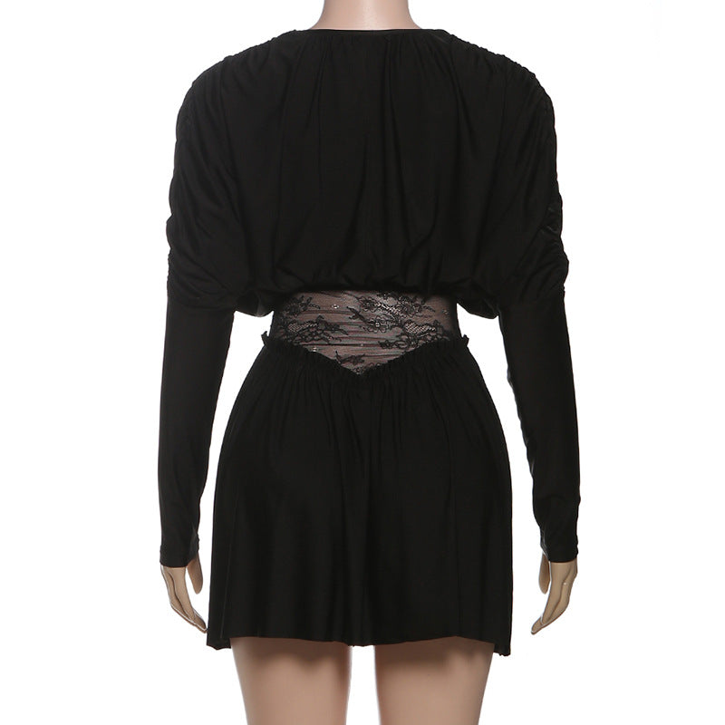MB1126 Black Lace Long Sleeve Mini Dress