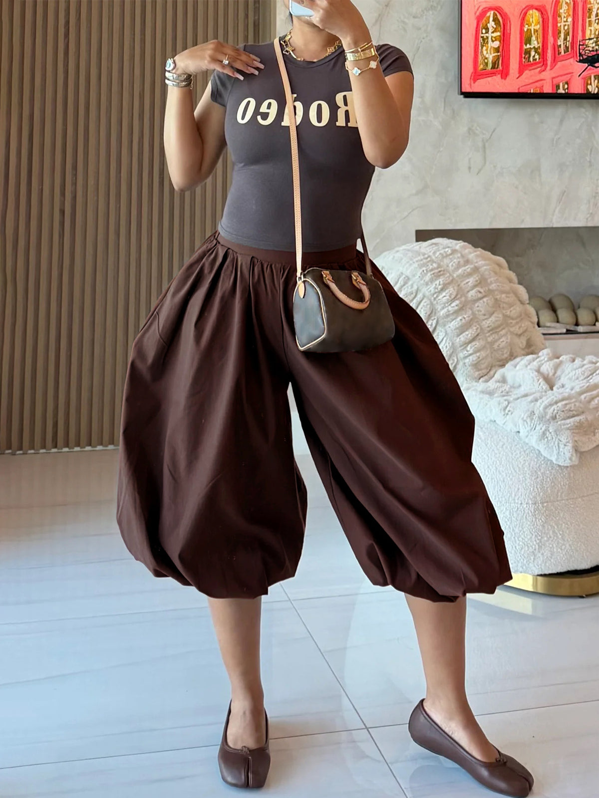 MB1737 High‑Waist Loose Lantern Harem Capri Cropped Pants