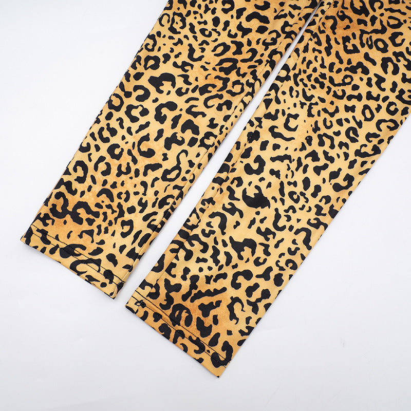 MB10147 Women's Leopard Print Tube Top & High Waist Leggings 2 Piece Set