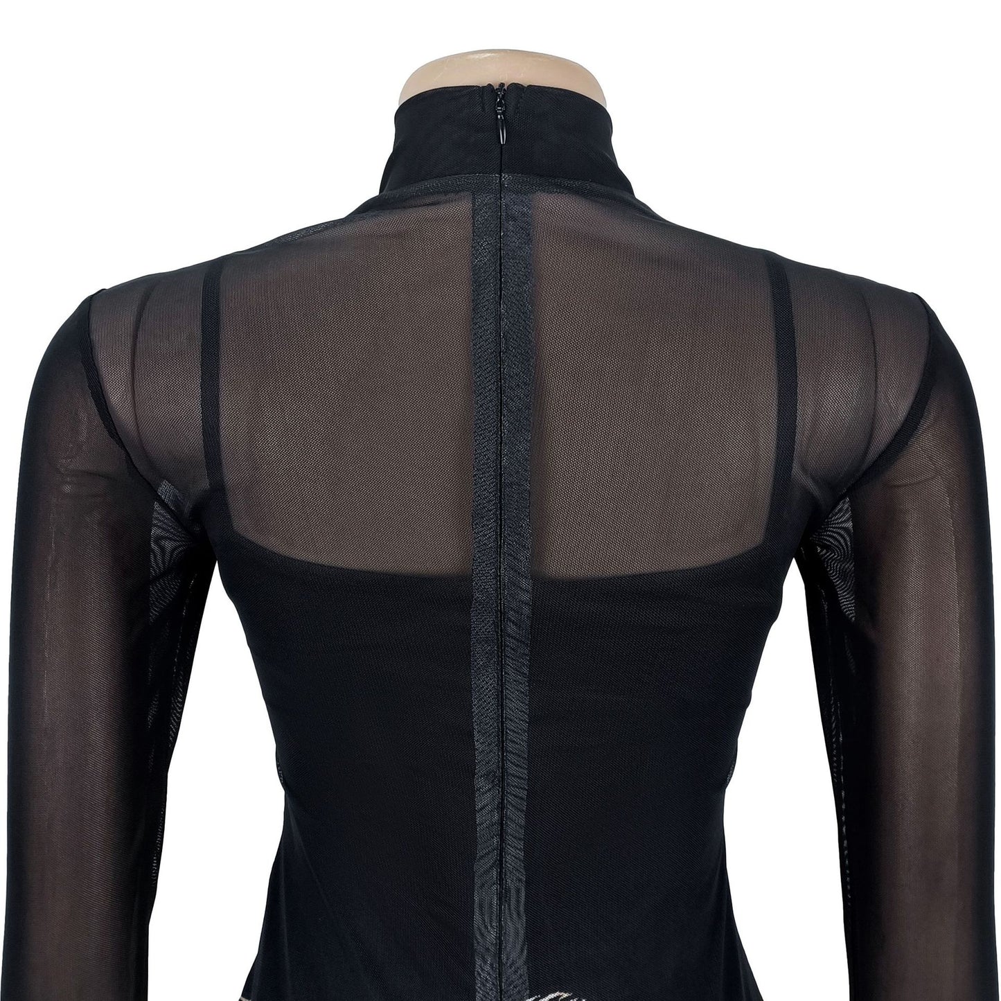 MB1608 Black 2-Piece Dress Set - Mini Dress + Leopard Head Print Maxi Overlay