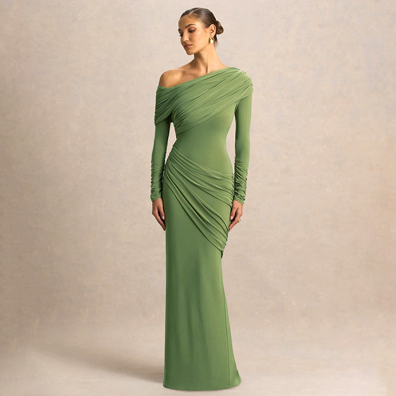 MB1422 One-Shoulder Long Sleeve Bodycon Maxi Dress for Women