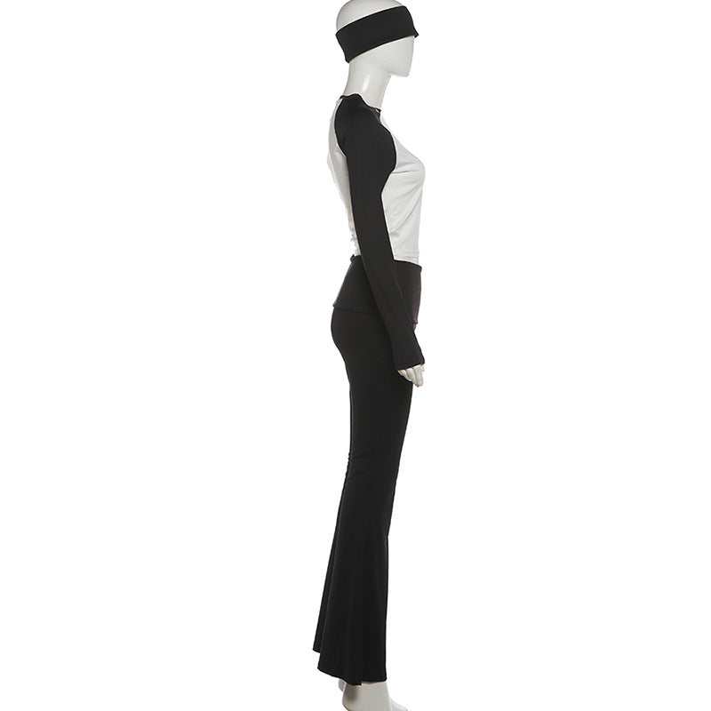 MB1820 Color Block Top & Flare Pants 2 Piece Set with Headband
