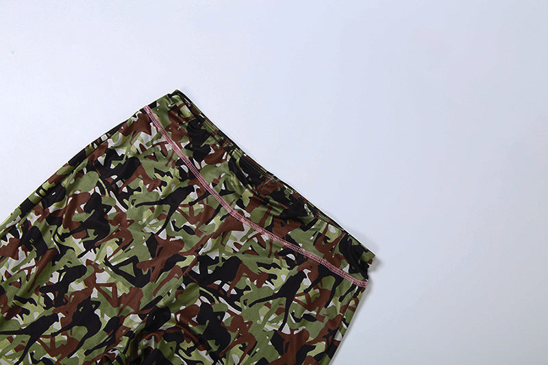 MB1165 Camouflage Print Hooded 2 Piece Outfit | Flare Pants & Zip-Up Tracksuit