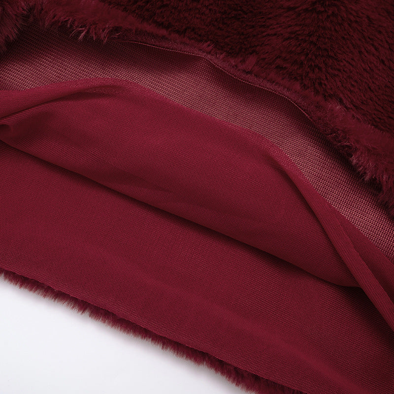 MB1061 Backless Halter Neck Mesh & Fuzzy Dress