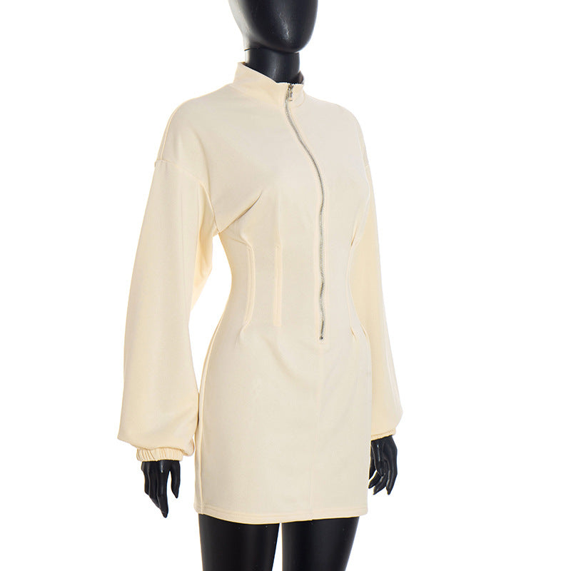 MB10107 Long Sleeve Stand Collar Waist-Cinched Hoodie Dress