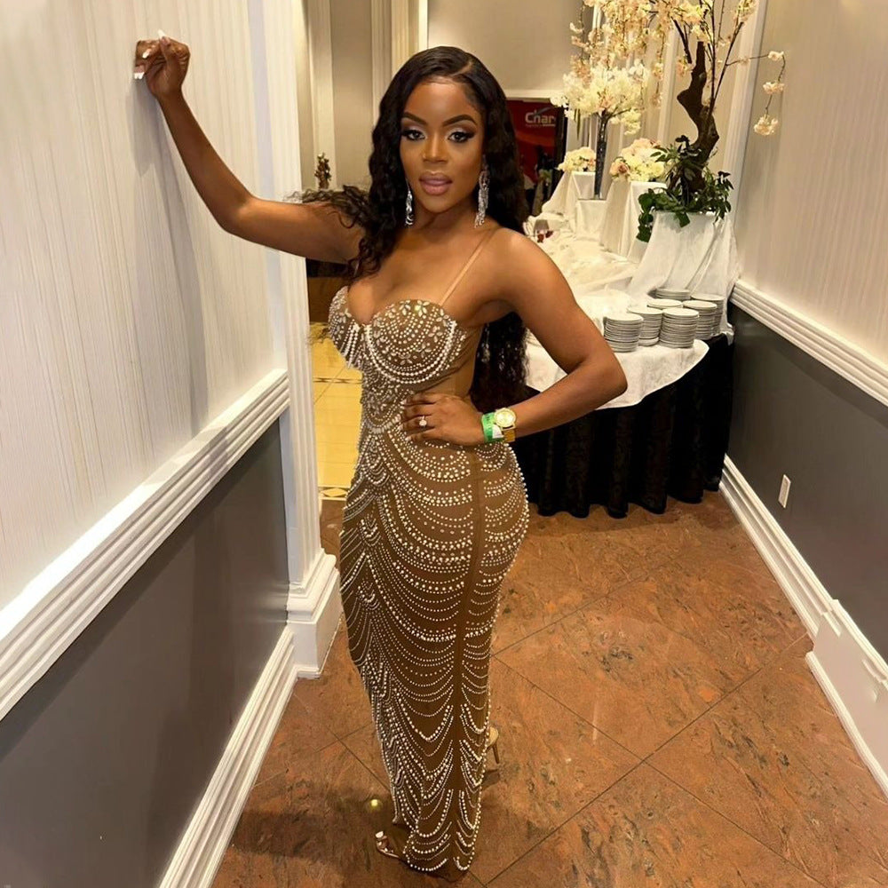 MB1212 Women's Rhinestone Beaded Evening Gown