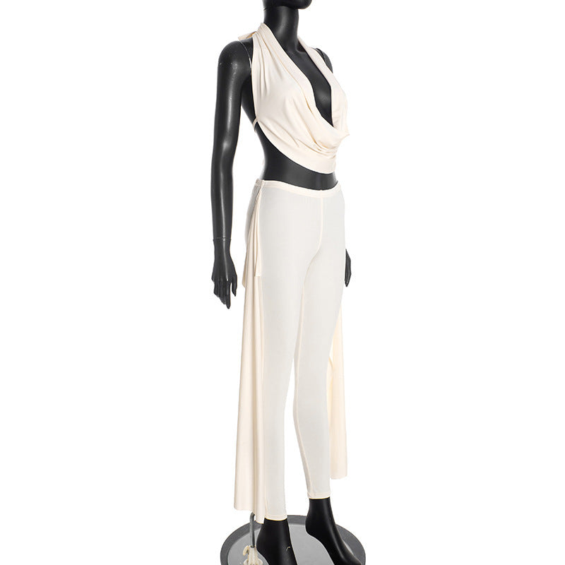 MB10153 Women's Halter Neck Crop Top with High Waisted Pants 2 Piece Set