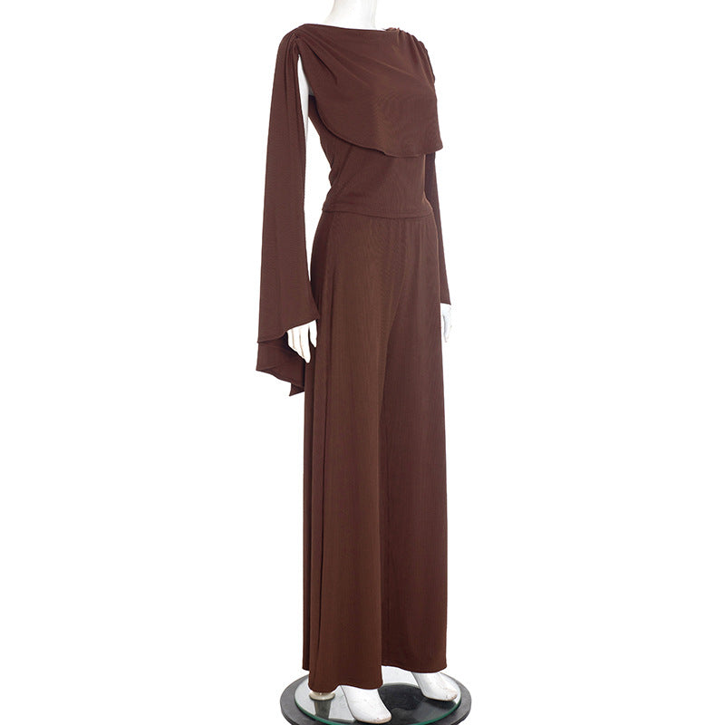 MB1049 Cape Sleeve Ribbed Knit Two-Piece Set