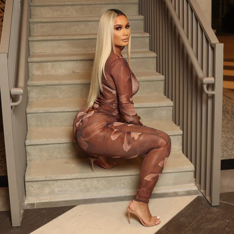 MB1046 Women's Floral Mesh Two-Piece Set