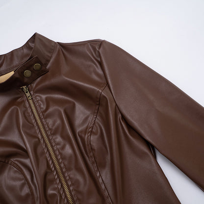 MB1040 Stand Collar PU Leather Zip-Up Jacket