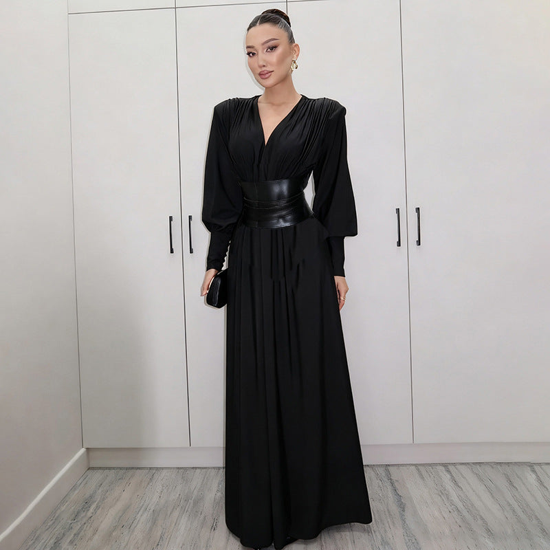 MB1124 Long Sleeve Maxi Dress with Belt