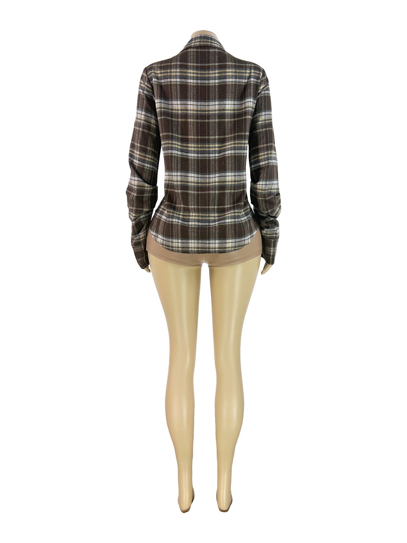 MB1718 Women’s Plaid Deep V-Neck Long Sleeve Shirt