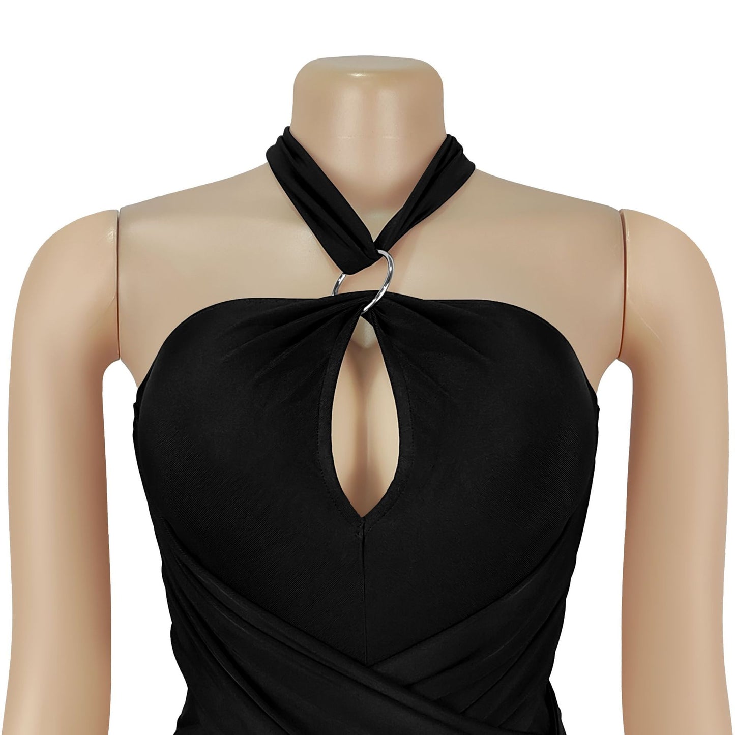 MB1603 Halter Formal Jumpsuit - Cutout Chest Crisscross Ruched Flared Leg