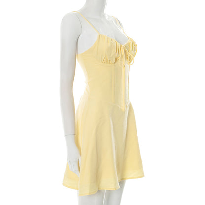 MB1024 Pleated Spaghetti Strap A-Line Mini Dress