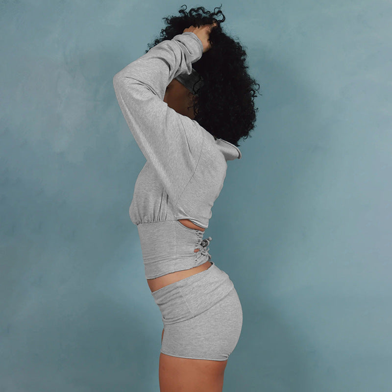 MB1411 Tie-Back Cropped Top & Fold-Over Shorts 2-Piece Set