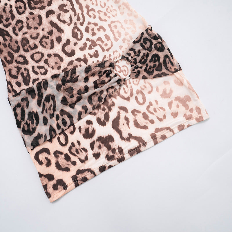 MB1406 Leopard Print Sheer Mini Dress for Women