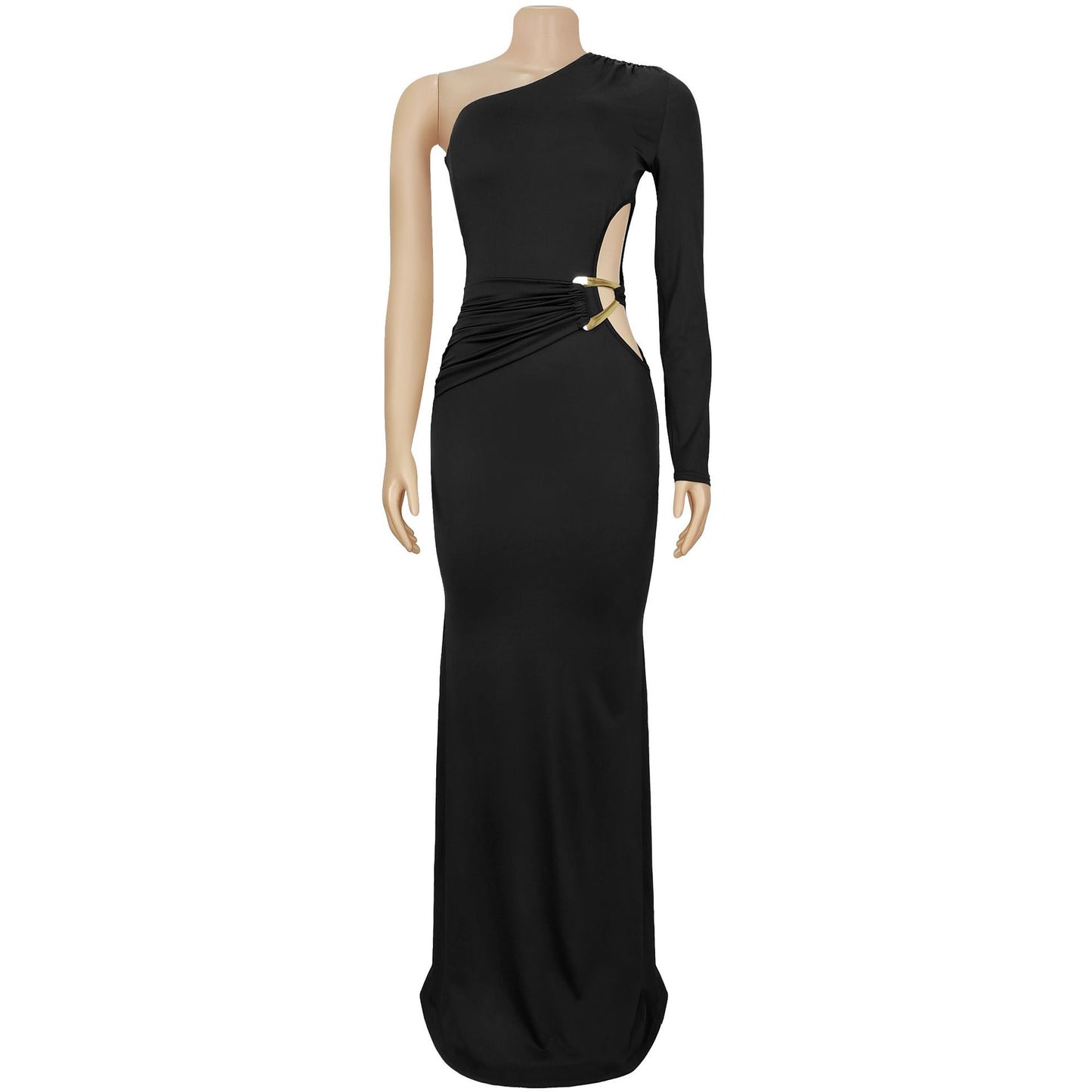 MB1628 Women's One Shoulder Long Sleeve Cut Out Maxi Dress