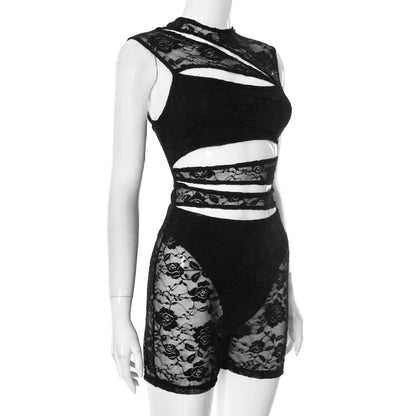 MB1013 Black Lace Cutout Jumpsuit for Woman
