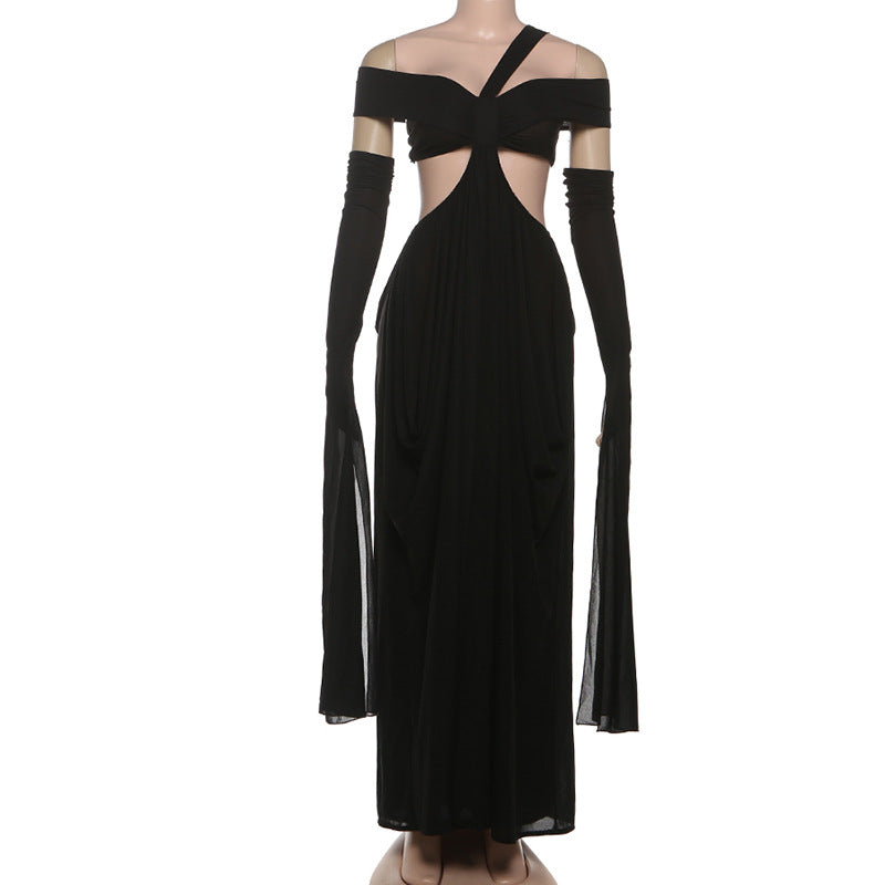 MB1819 Women's Black Off-Shoulder Cross Front Cutout Maxi Dress
