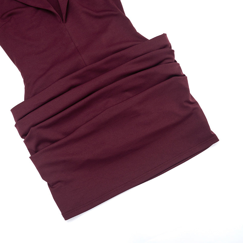 MB1438 Women's Deep V-Neck Ruched Bodycon Mini Dress