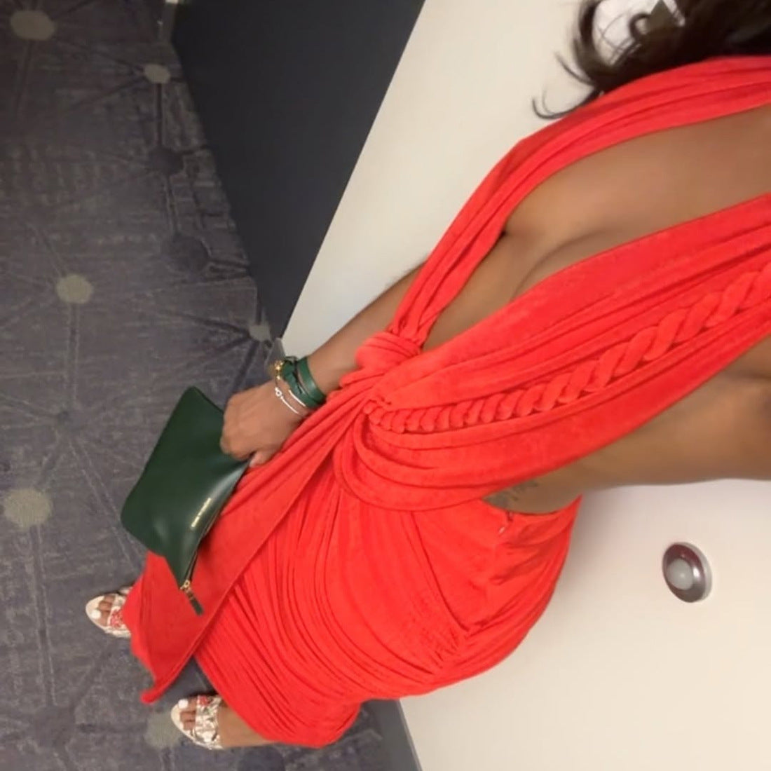 MB1533 Women's Halter Neck Ruched Maxi Dress