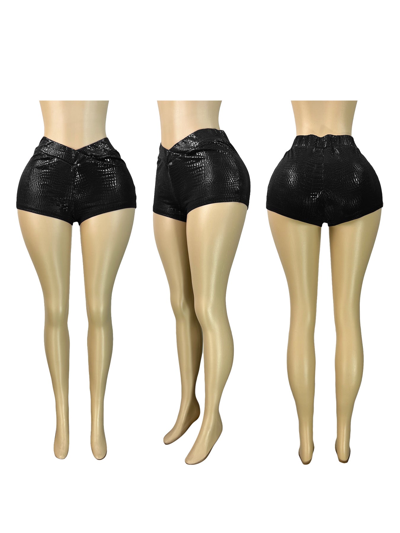 MB1720 Women’s Crocodile Print High-Waisted Leather Shorts