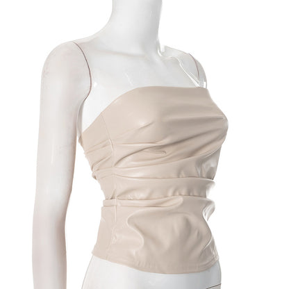 MB1005 Leather Strapless Tube Top for Women