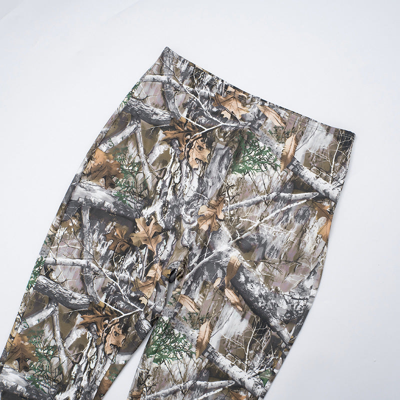 MB10125 Leaf Camo Print Two Piece Set - Crop Top & High Waist Pants