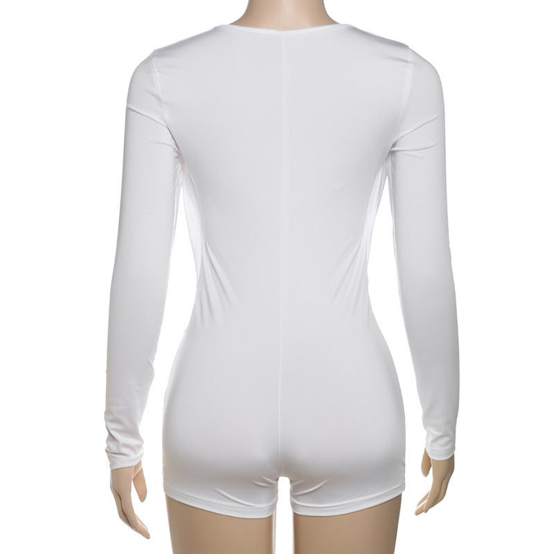 MB1501 Deep V Ruched Long Sleeve Romper