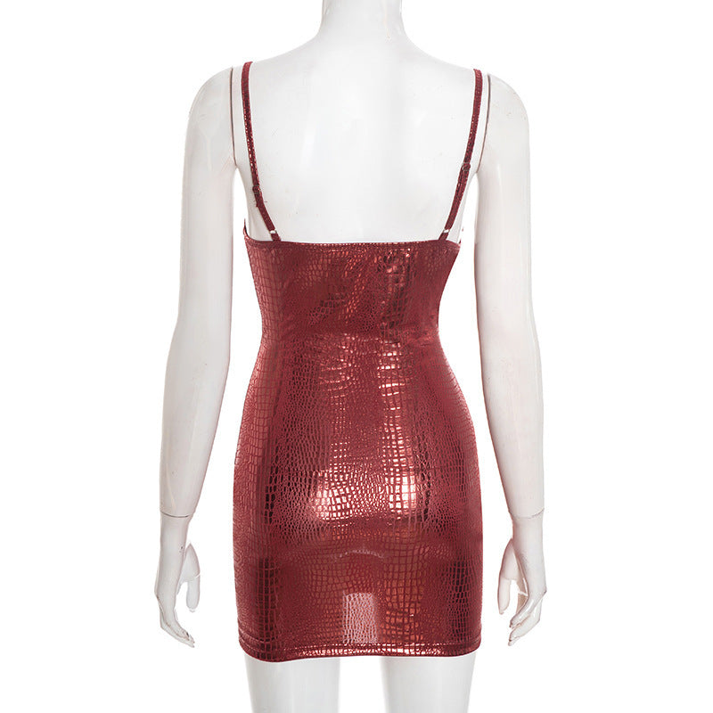 MB10146 Women's Crocodile Print Bodycon Mini Dress