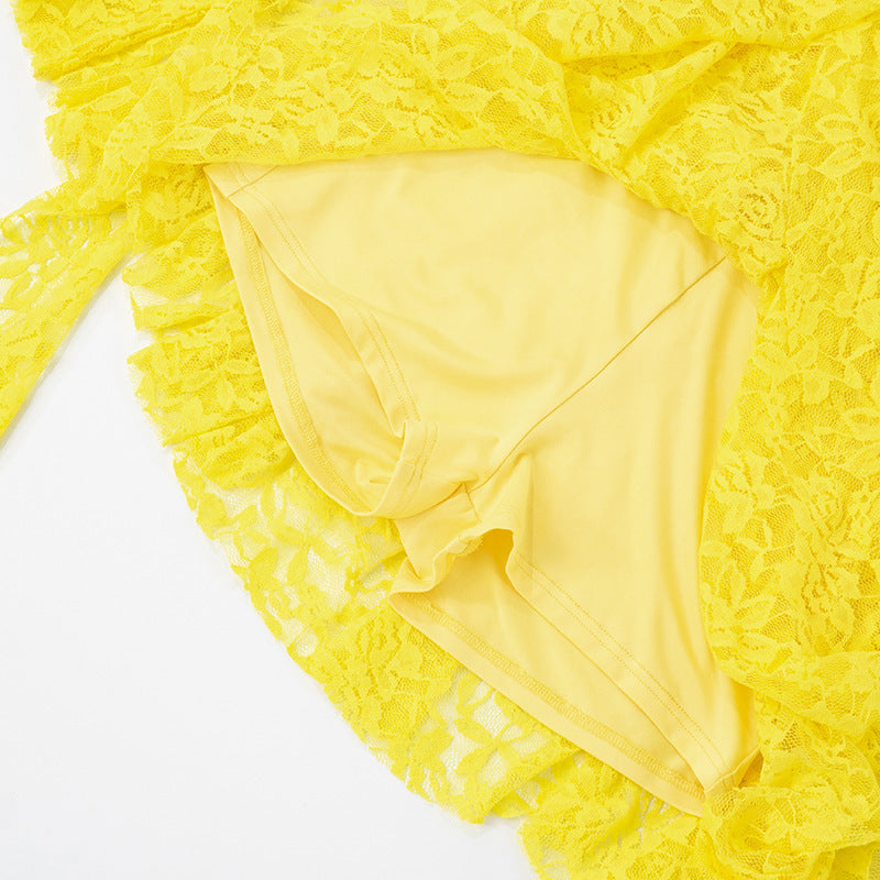 MB10118 Lace Dress with Bell Sleeves - Women's Party Outfit