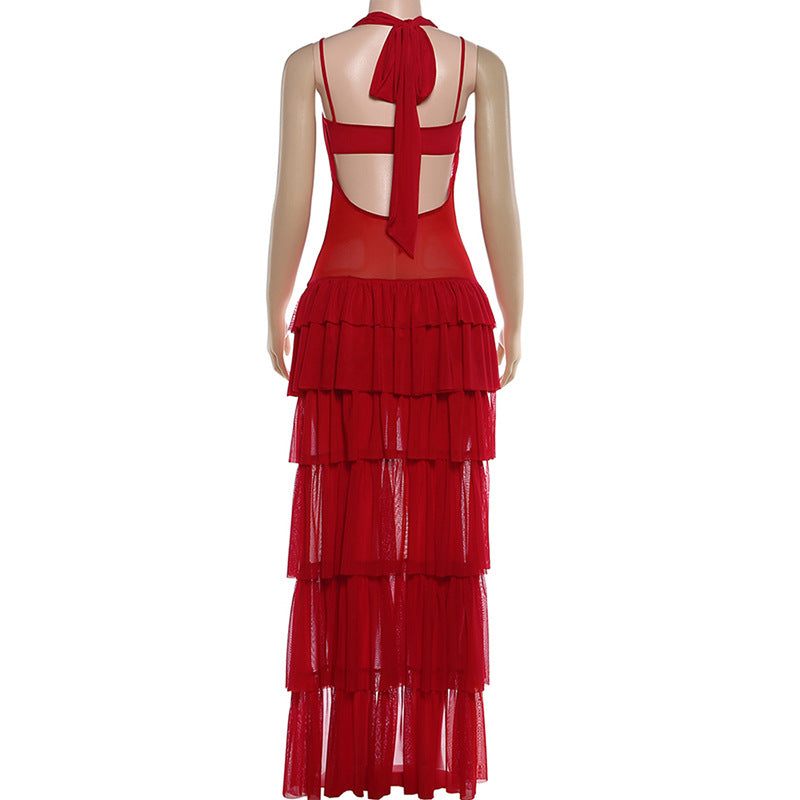 MB1531 Women's Cut Out Maxi Dress with Sheer Mesh Panels