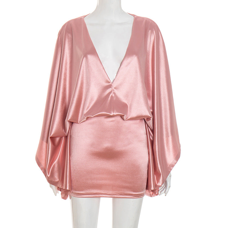MB1072 Batwing Sleeve V-Neck Bodycon Mini Dress