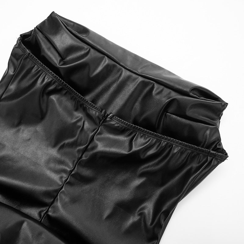 MB10116 PU Leather Ruched Corset Bustier Dress