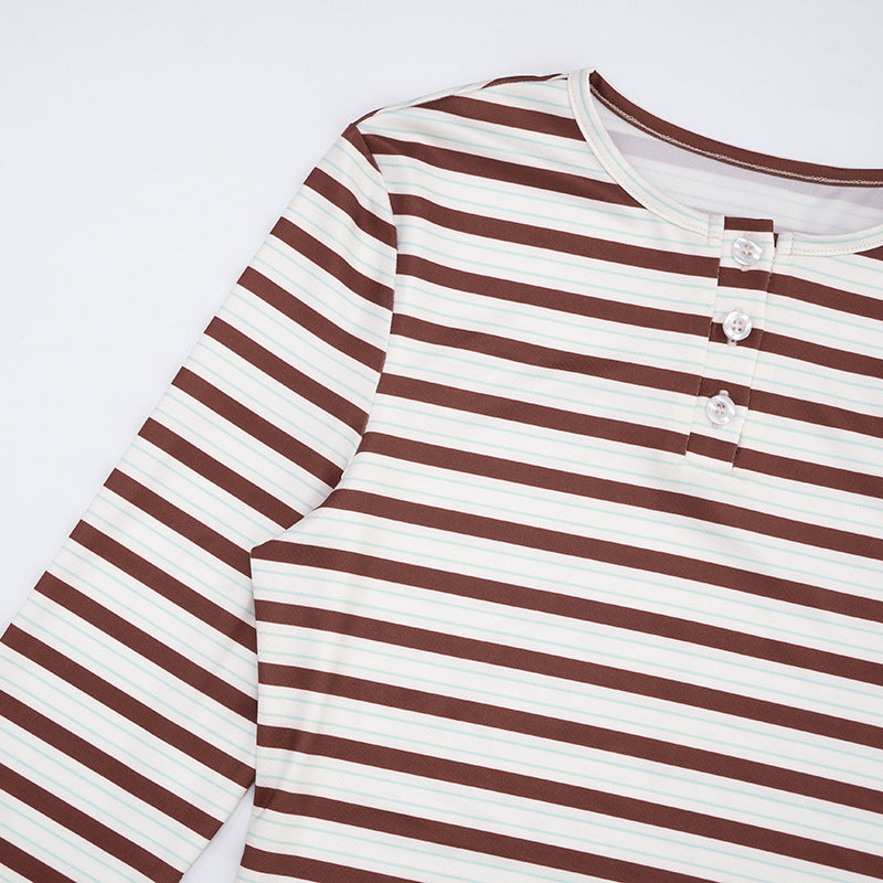 MB1425 Striped Loungewear: Long Sleeve Top + Wide Leg Pants