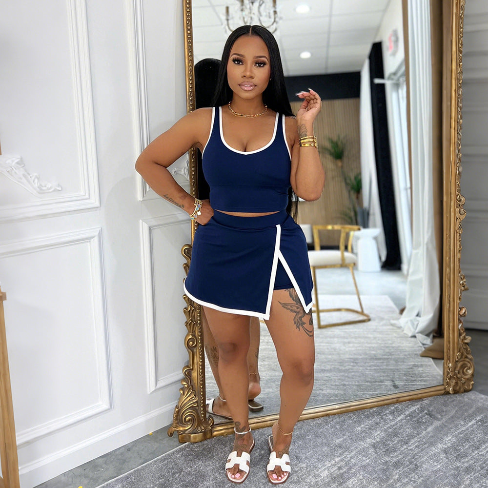 MB1221 Cropped Tank Top & Skort Two Piece Set