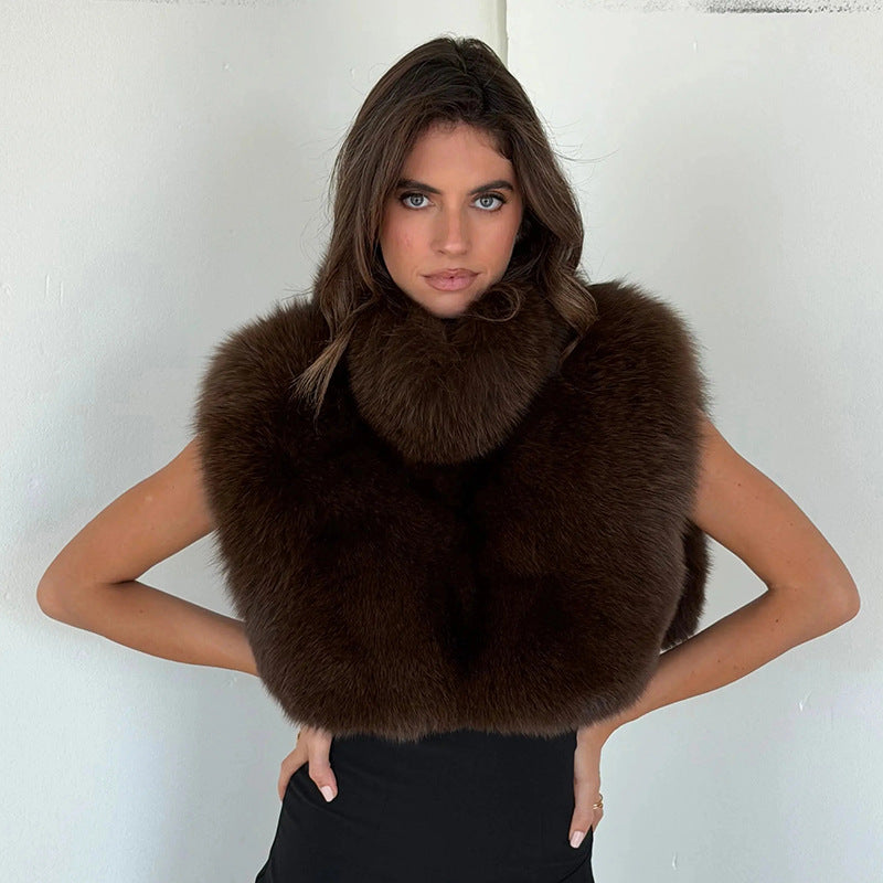 MB10136 Women’s Faux Fur Sleeveless Crop Vest