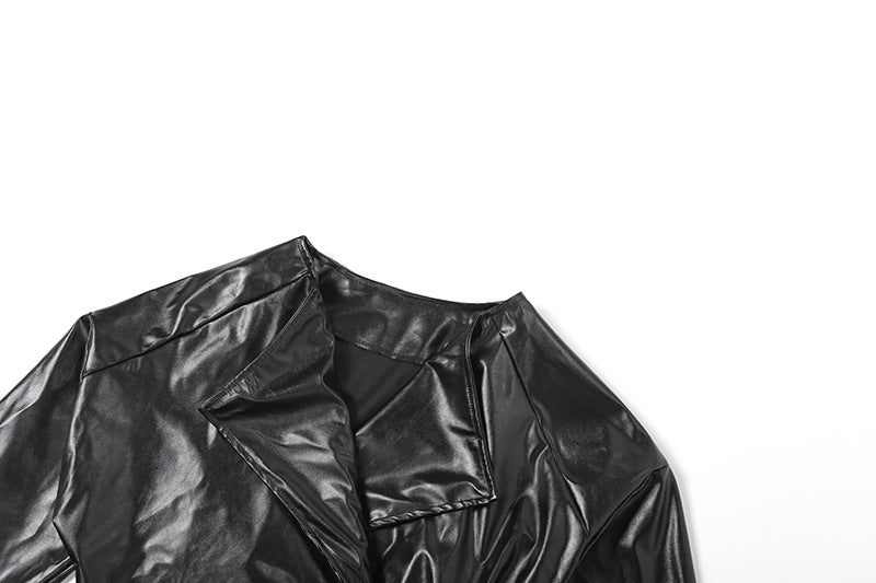 MB1131 PU Leather Cropped Blazer for Women