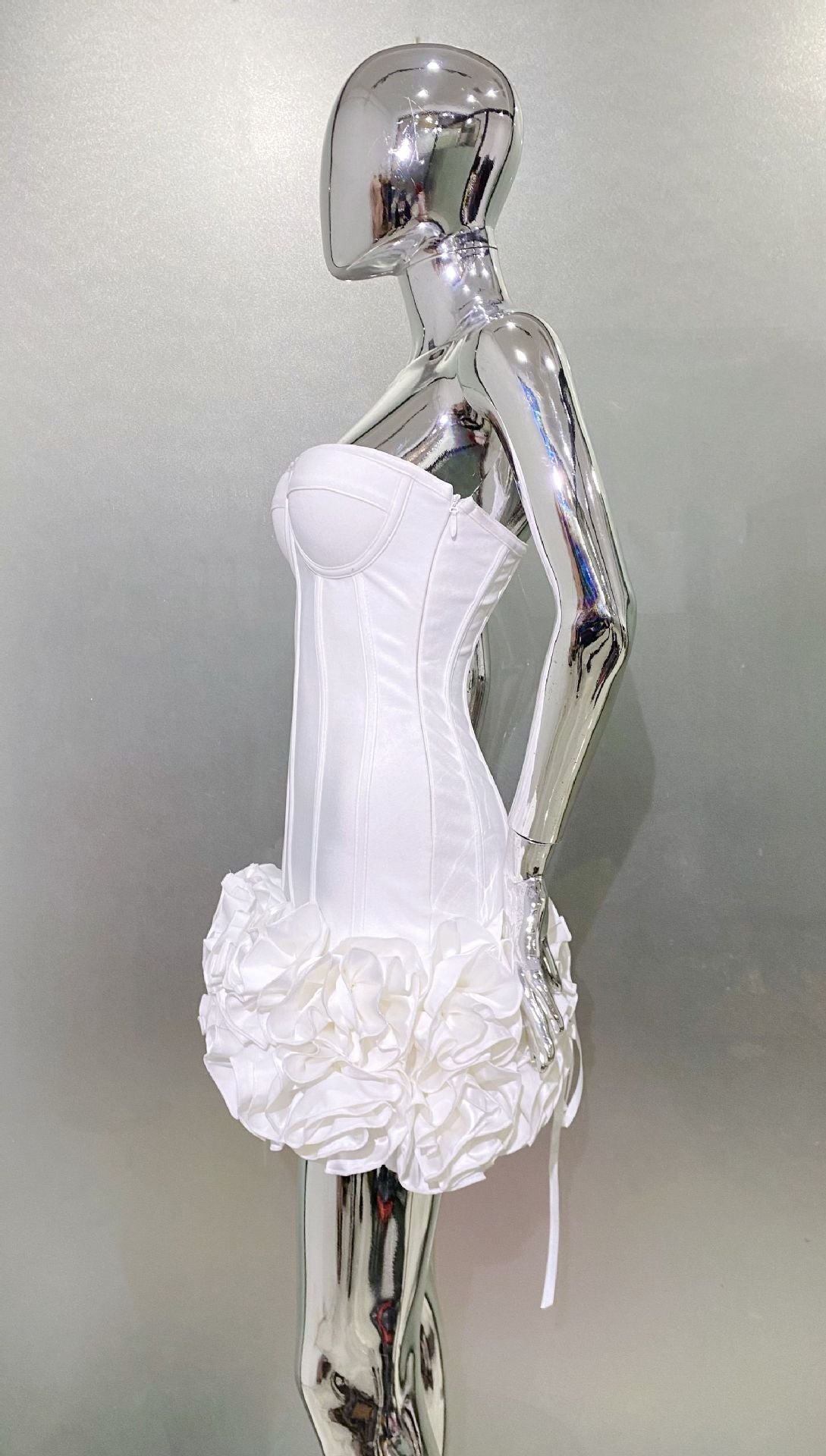 MB2104 Bandage Mini Dress, 3D Floral Ruffle Hem, Music Festival Gown
