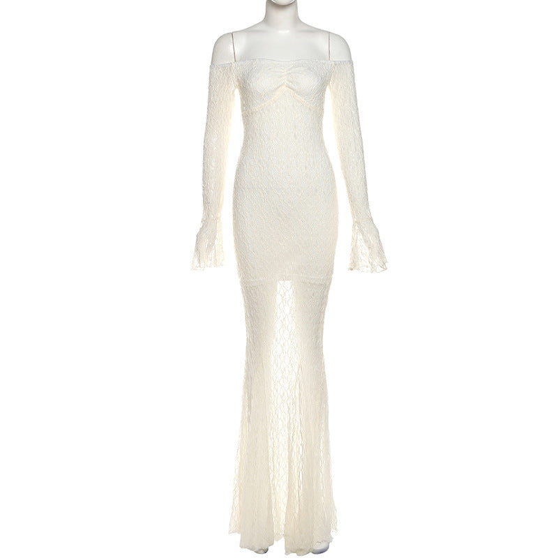 MB1135 Off-the-Shoulder Lace Mermaid Maxi Dress