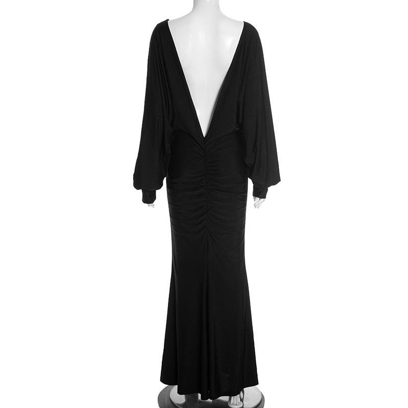 MB1405 Long Sleeve Backless Maxi Dress for Women