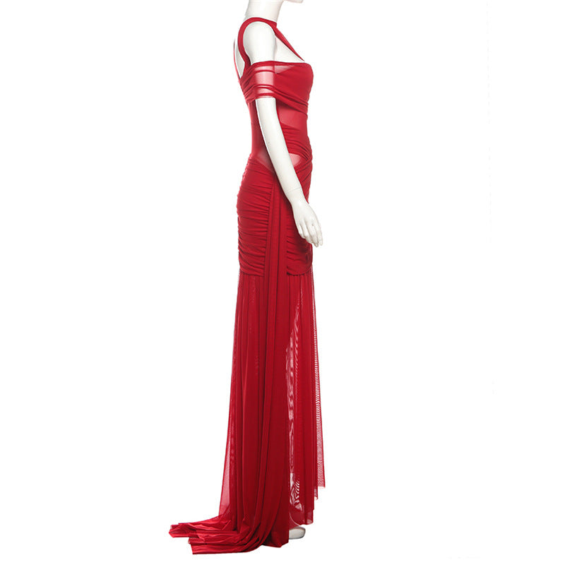 MB1105 Red Sheer Bodycon Maxi Dress