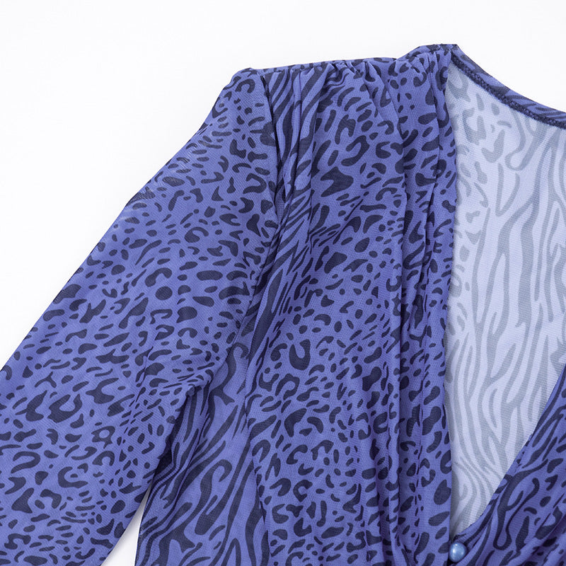 MB1403 Blue V Neck Mesh Maxi Dress for Women