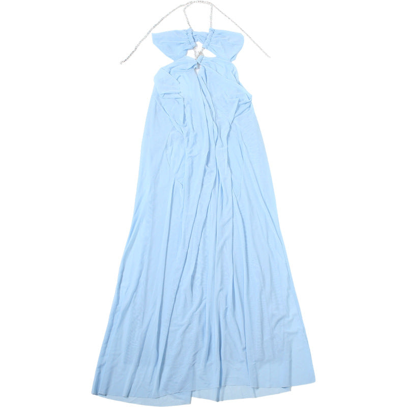 MB1902 Light Blue Sheer Mesh Halter Maxi Dress – Rhinestone Cutout Party Gown