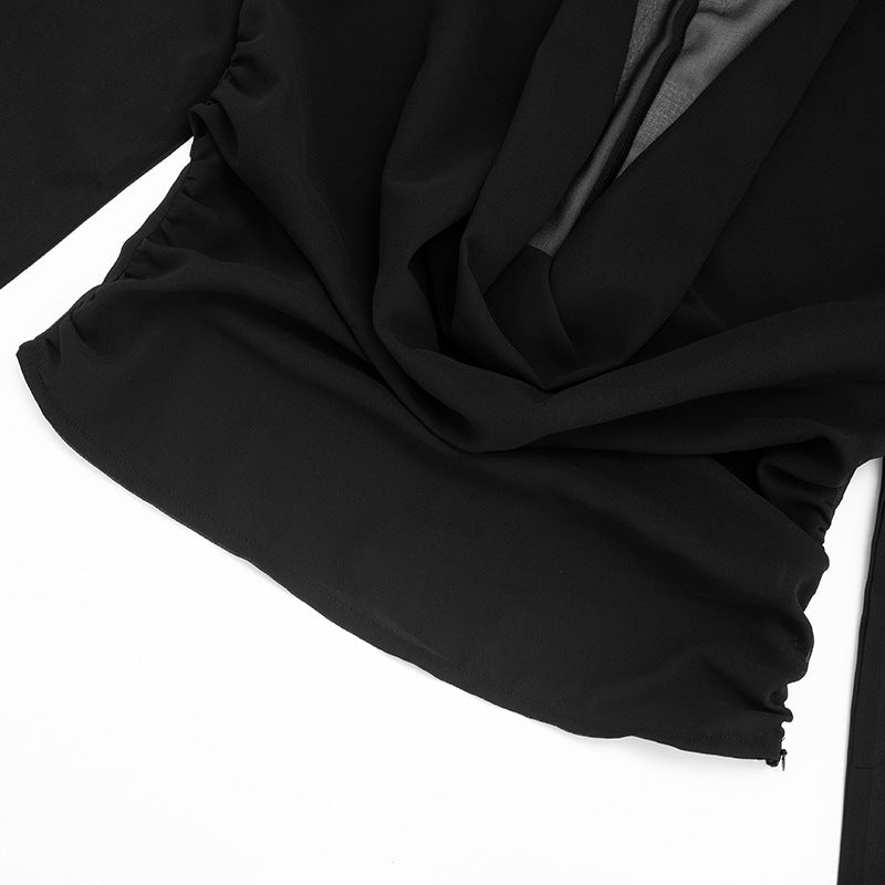 MB10104 Deep V-Neck Chiffon Long Sleeve Blouse for Women