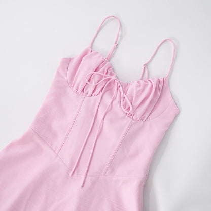 MB1024 Pleated Spaghetti Strap A-Line Mini Dress