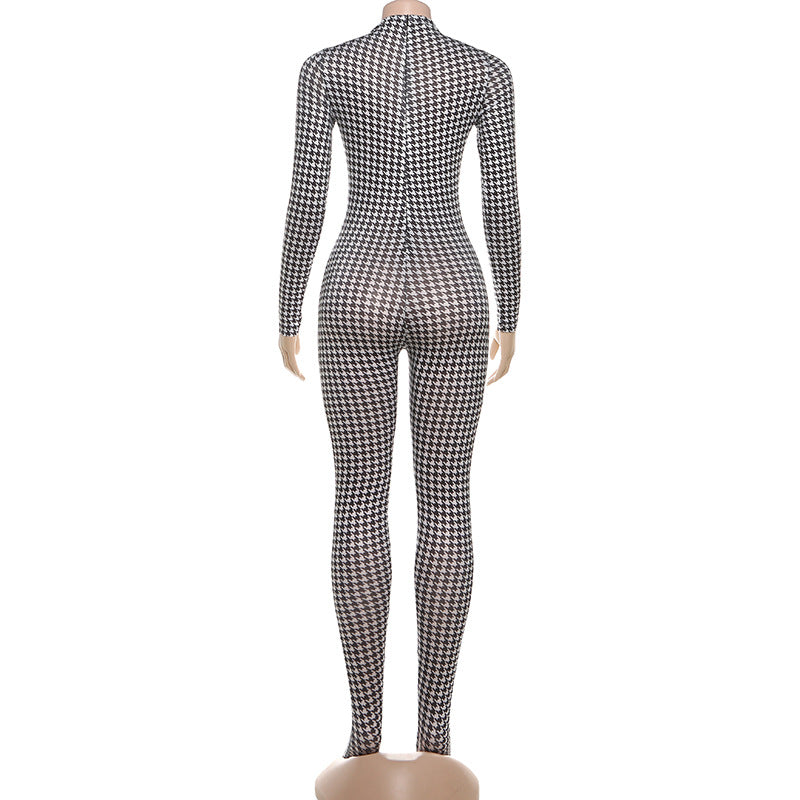 MB1118 Houndstooth Skinny Jumpsuit for Women