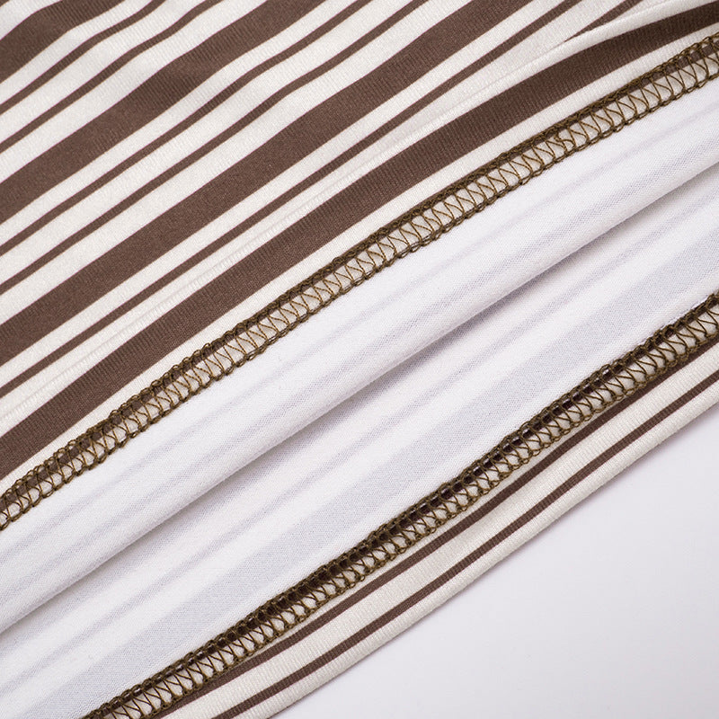 MB1428 Striped 2-Piece Set: Long Sleeve Top + High-Waisted Shorts